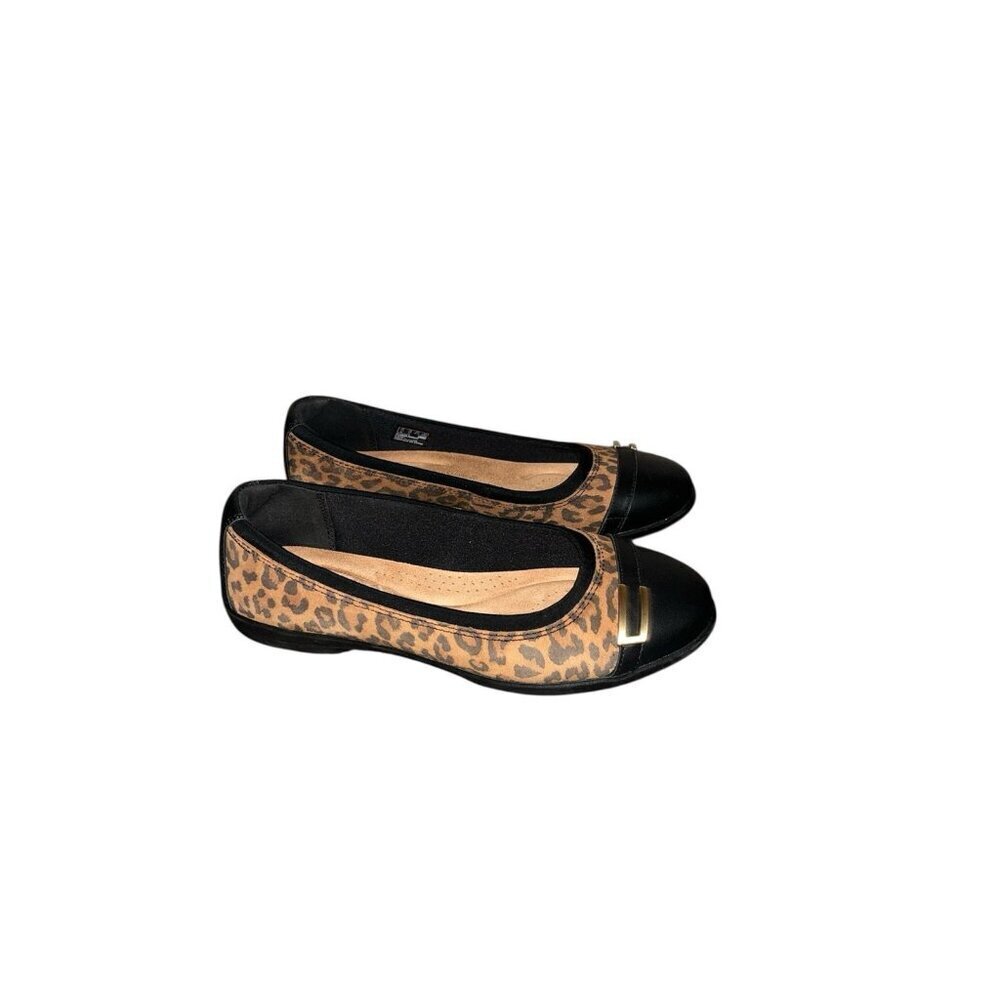 Clarks Meadow Rose Brown Leopard Print Slip On Ballet Flats Women’s Size 10 W